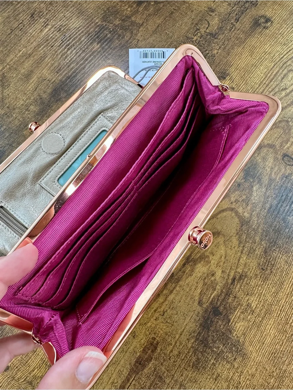 Hobo Lauren Clutch Wallet, Double Kisslock, Blush Leather, Rose Gold Hardware